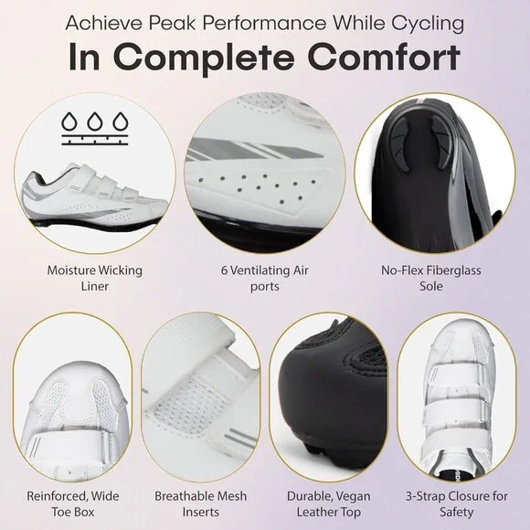 Women’s Cycling Shoes Leather Mesh 9 US Indoor Cycling Peloton Compatible